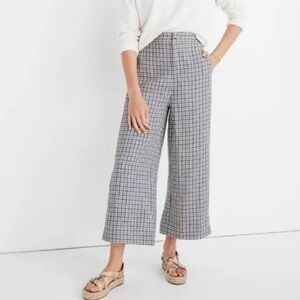 Madewell Huston Linen Button-Front Crop Pants Pull On Plaid NWT S